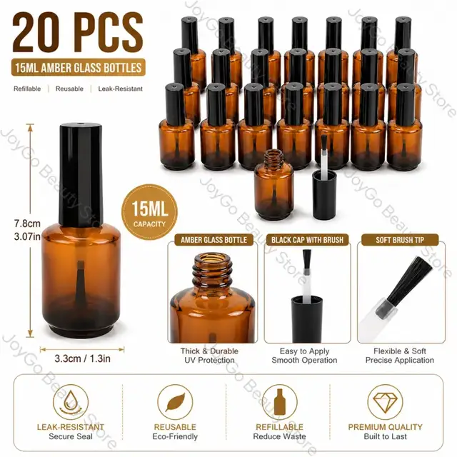Amber Glass Nail Polish Bottles view 2