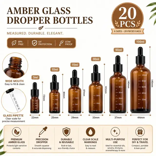 Amber Glass Dropper Bottles view 2